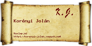 Korényi Jolán névjegykártya