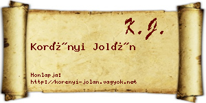Korényi Jolán névjegykártya